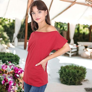 Women's Solid Cotton Stretchy Off Shoulder Casual T-shirt Blouse