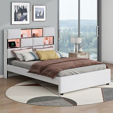 Merax Upholstered Platform Bed With Led, Storage And Usb