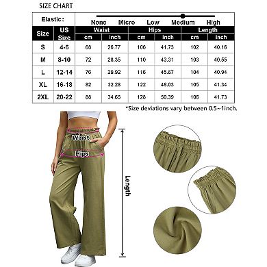 Womens Cotton Linen Pants High Waisted Wide Leg Drawstring Casual Loose Trousers With Pockets