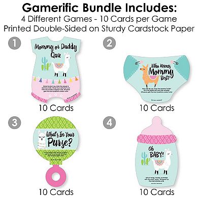 Big Dot Of Happiness Whole Llama Fun - 4 Baby Shower Games - 10 Cards Each - Gamerific Bundle