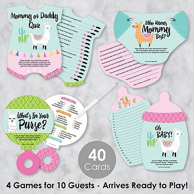 Big Dot Of Happiness Whole Llama Fun - 4 Baby Shower Games - 10 Cards Each - Gamerific Bundle