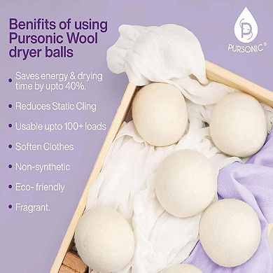 Pursonic Wool Dryer Balls Bundle - Includes Lavender & Peppermint Oils.