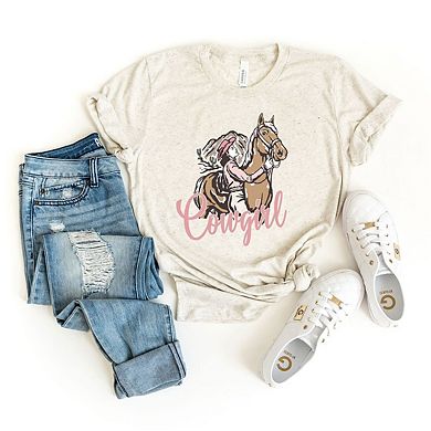 Retro Cowgirl Horse Short Sleeve Graphic Tee