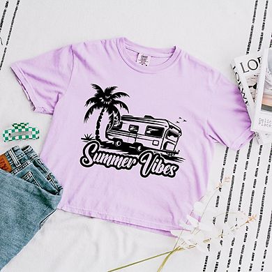 Summer Vibes Camper Relaxed Fit Cropped Tee