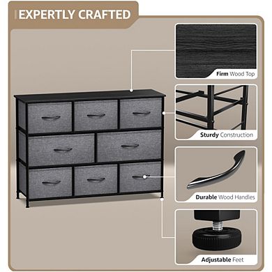 Sorbus 8 Drawers Wide Dresser - Organizer Unit With Steel Frame Wood Top And Handle, Fabric Bins