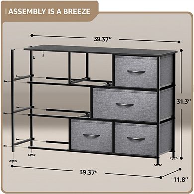 Sorbus 8 Drawers Wide Dresser - Organizer Unit With Steel Frame Wood Top And Handle, Fabric Bins