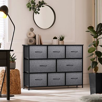 Sorbus 8 Drawers Wide Dresser - Organizer Unit With Steel Frame Wood Top And Handle, Fabric Bins