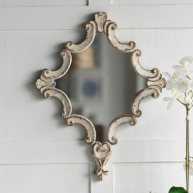 Artistic White Diamond Scrollwork Mirror, Home Accent Mirror