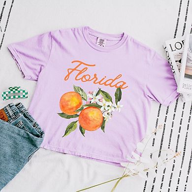 Florida Flower Colorful Relaxed Fit Cropped Tee
