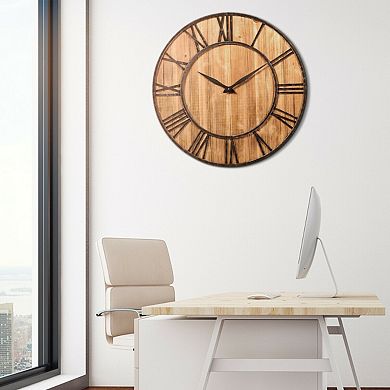 Round Wood 30-inch Roman Numeral Silent Wall Clock