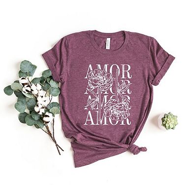 Amor Floral Grunge Short Sleeve Graphic Tee