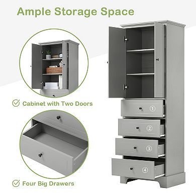 Storage Cabinet With 2 Doors And 4 Drawers For Bathroom