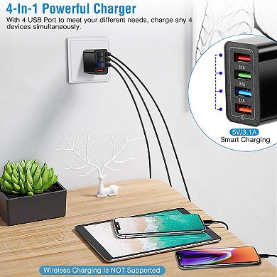 3 Packs 4-port Usb Wall Charger - Hub Charger For Samsung Galaxy S9,s8