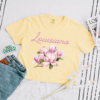 Louisiana Flower Colorful Relaxed Fit Cropped Tee