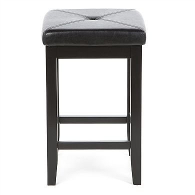 Set Of 2 - 24-inch Backless Barstools With Faux Leather Seat