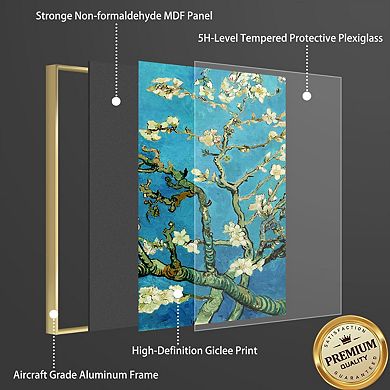 Full House 3 Panels Framed Canvas Wall Artoil Painting Apricot Blossoms On Branch For Bedroom Office