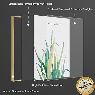 Full House 3 Panels Framed Canvas Wall Artoil Green Leaves Botanical Paintings For Bedroom Office