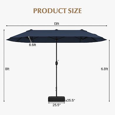 13 Feet Double-sided Patio Twin Table Umbrella With Crank Handle