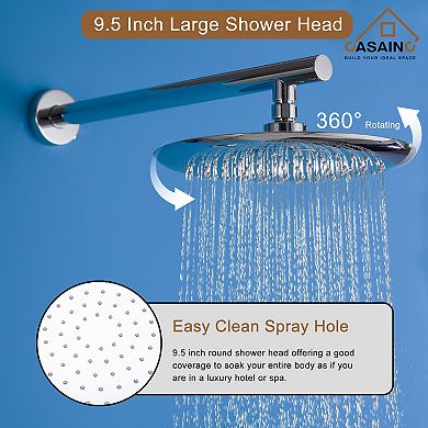 Casainc Round Shower Faucet Set Rain Head Wall Mount Mixer Taps with hand Spray