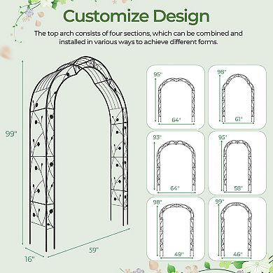 Garden Arch Arbor Trellis For Climbing Plants Roses Vines-Black