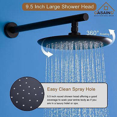 Casainc 9.5inch Round Wall-mounted Shower Faucet System With 3 Function