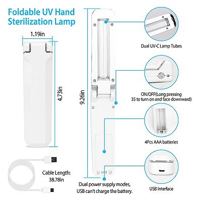 Foldable Uv Sanitizer Light Handheld Germ Kill Sterilizer Wand - Uvc Disinfection Lamp, For Tablet