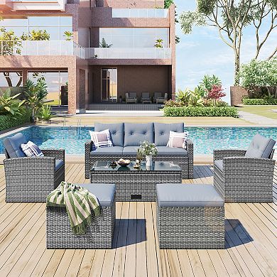 Merax 6-piece All-weather Wicker Pe Rattan Patio Outdoor Dining Conversation Sectional Set