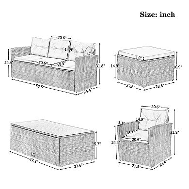 Merax 6-piece All-weather Wicker Pe Rattan Patio Outdoor Dining Conversation Sectional Set