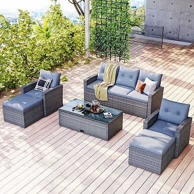 Merax 6-piece All-weather Wicker Pe Rattan Patio Outdoor Dining Conversation Sectional Set