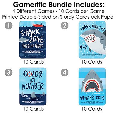 Big Dot Of Happiness Shark Zone 4 Birthday Party Games - 10 Cards Each - Gamerific Bundle