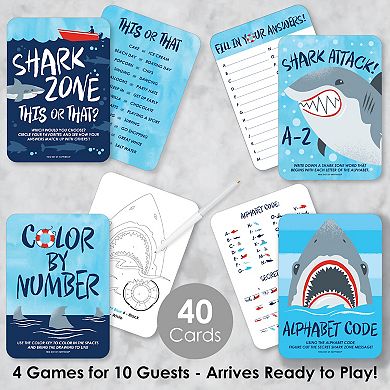 Big Dot Of Happiness Shark Zone 4 Birthday Party Games - 10 Cards Each - Gamerific Bundle