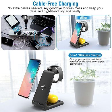 15w 3-in-1 Wireless Charger Dock - Fast Charging Stand - Iphone, Android