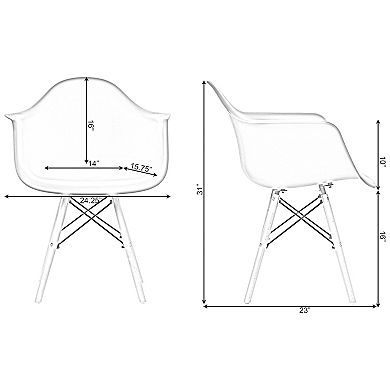 Mid-Century Modern Style Plastic DAW Shell Dining Arm Chair with Wooden Dowel Eiffel Legs