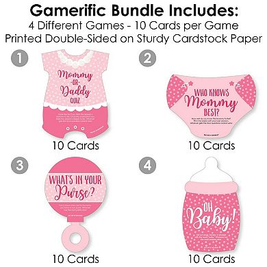 Big Dot Of Happiness Baby Girl - 4 Pink Baby Shower Games - 10 Cards Each - Gamerific Bundle