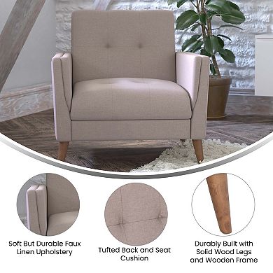 Merrick Lane Randolph Mid-Century Modern Armchair with Tufted Faux Linen Upholstery