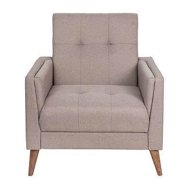 Merrick Lane Randolph Mid-Century Modern Armchair with Tufted Faux Linen Upholstery