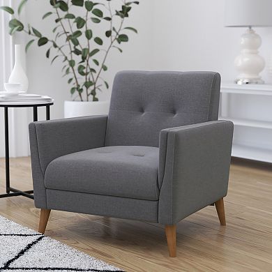 Merrick Lane Randolph Mid-Century Modern Armchair with Tufted Faux Linen Upholstery