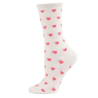 Women's Allover Heart Print Cashmere Blend Crew Sock