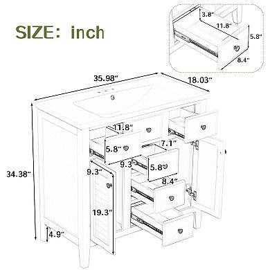 Merax 36" Bathroom Vanity With Ceramic Basin