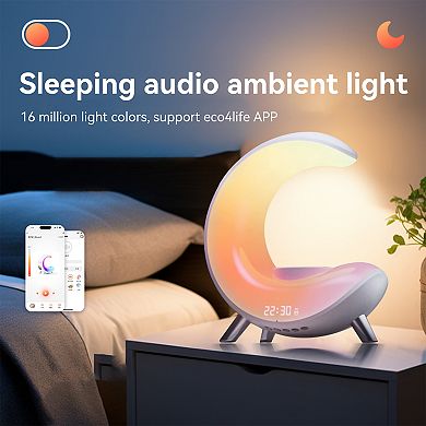 Smart Wifi Atmosphere Desk Lamp With Alarm Clock, Bluetooth Speaker, Wireless Charging Station