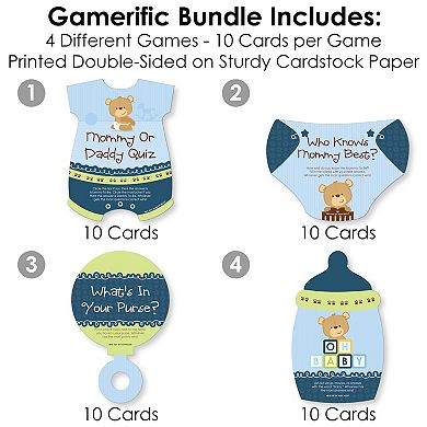 Big Dot Of Happiness Baby Boy Teddy Bear 4 Baby Shower Games - 10 Cards Each Gamerific Bundle