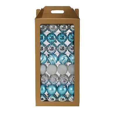 Holiday Shatterproof, 64 Count Christmas Tree Ornament Set, 80mm With Re-useable Box