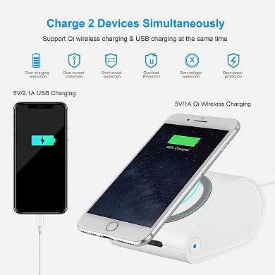 Qi Wireless Charger - 10400mah Power Bank - 5w Wireless Charger Pad, 2.1a Usb Charge Port