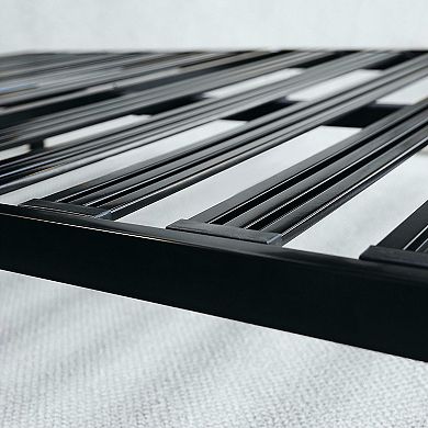 Twin Size Sturdy Black Metal Platform Bed Frame With Wide Steel Slats