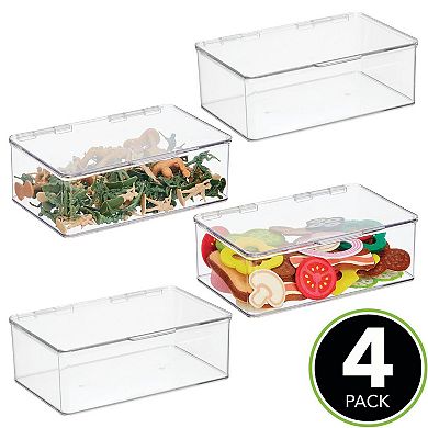 mDesign Plastic Playroom/Gaming Storage Organizer Box, Hinge Lid, 4 Pack