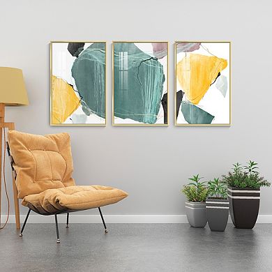 Full House 3 Panels Framed Canvas Wall Artoil Abstract Wall Art Paintings For Bedroom Office