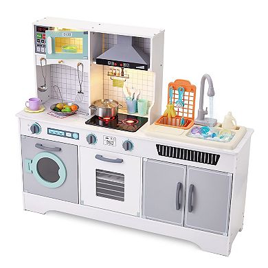 Lil' Jumbl Kids Kitchen Set, Wooden Pretend Play Kitchen With Sounds, Accessories And Running Water