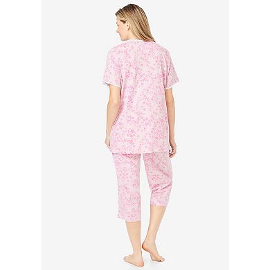 Only Necessities Women's Plus Size 2-piece Pintuck Tee And Capri Sleep Set