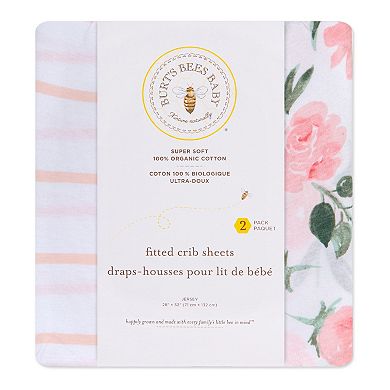 Burt's Bees Baby Autumn Bloom & Stripe Organic Cotton BEESNUG Fitted Crib Sheet 2-Pack