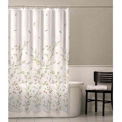 Floral Dragonfly Polyester Machine Washable Shower Curtain